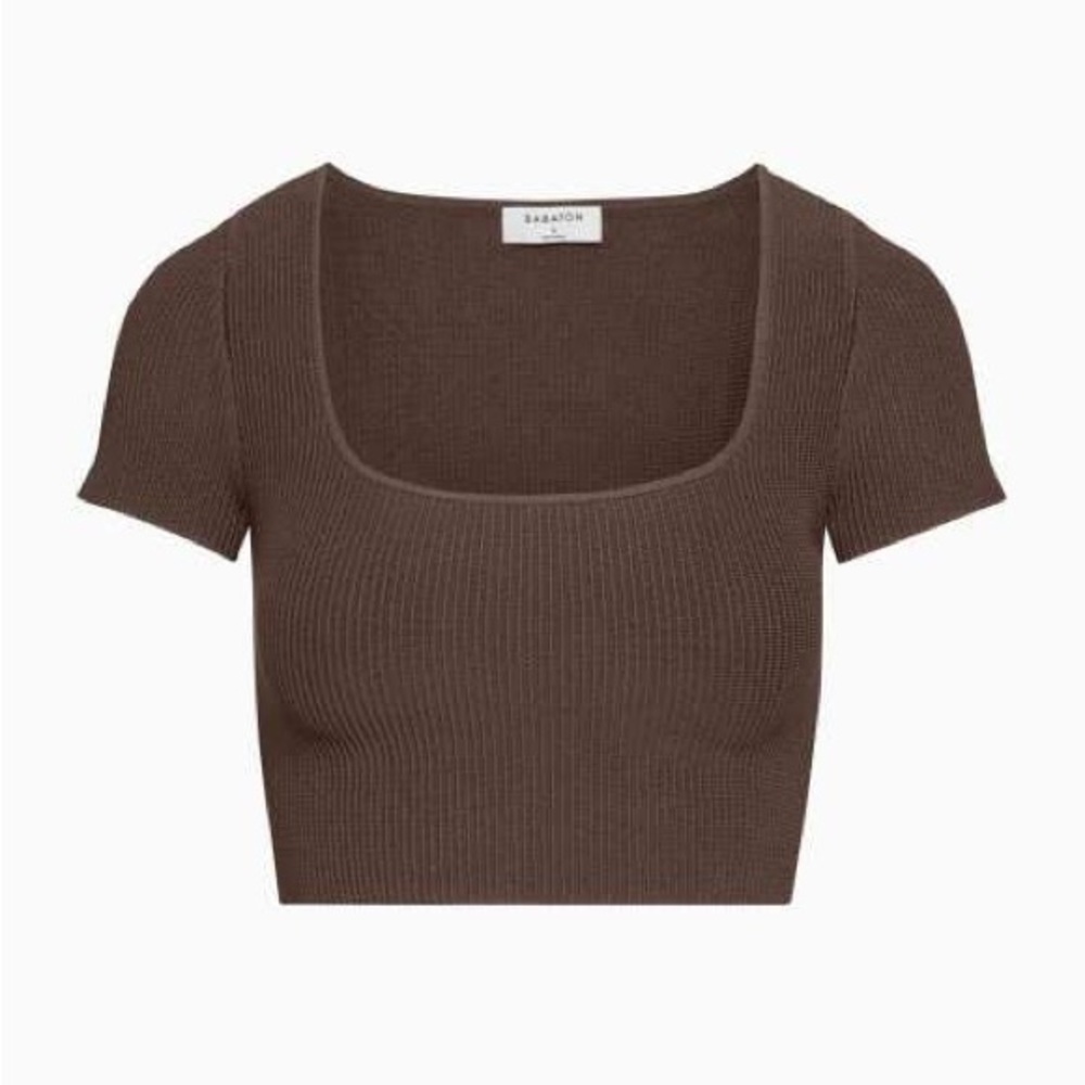 Aritzia Babaton Sculpt Knit Squareneck Top - Rich Mocha Brown